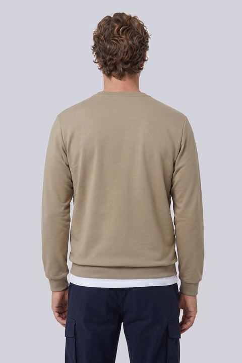 Medium Mink Crew Neck Regular Fit Printed Cotton Sweatshirt