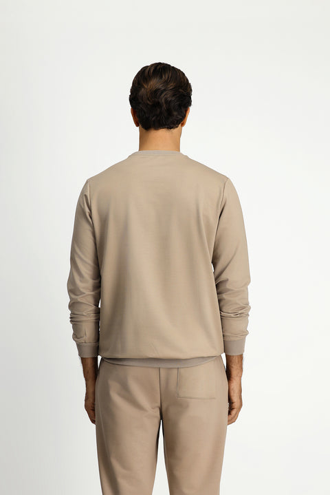 Medium Mink Crew Neck Regular Fit Printed Cotton Sweatshirt