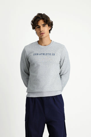  Açık Mavi Melanj Bisiklet Yaka Regular Fit Pamuklu Baskılı Sweatshırt