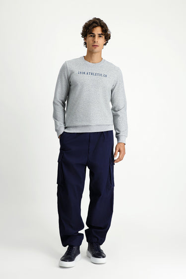  Açık Mavi Melanj Bisiklet Yaka Regular Fit Pamuklu Baskılı Sweatshırt