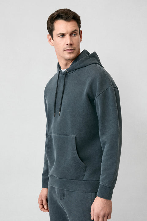 Orta Antrasit Kapüşonlu Oversize Ekstra Rahat Kesim Pamuk Sweatshirt