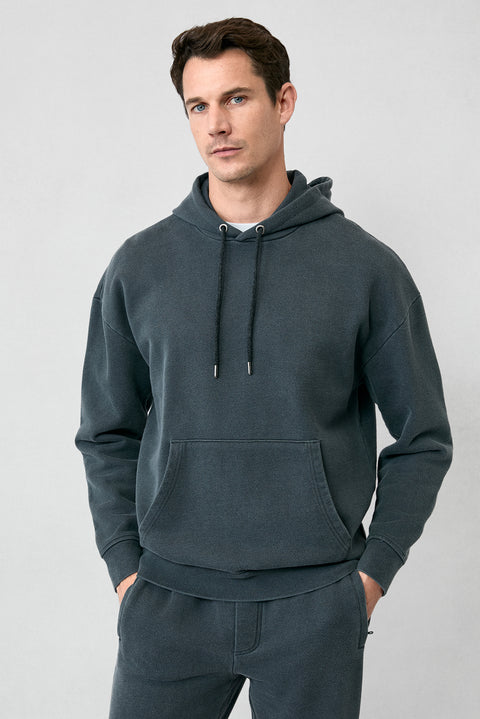 Orta Antrasit Kapüşonlu Oversize Ekstra Rahat Kesim Pamuk Sweatshirt