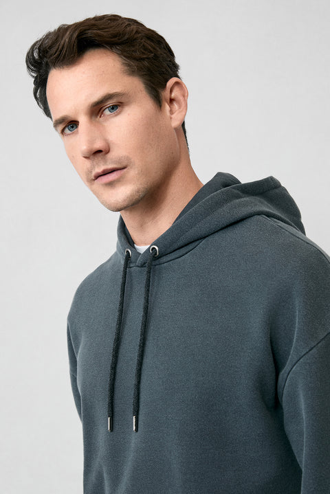 Orta Antrasit Kapüşonlu Oversize Ekstra Rahat Kesim Pamuk Sweatshirt