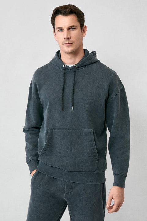 Orta Antrasit Kapüşonlu Oversize Ekstra Rahat Kesim Pamuk Sweatshirt