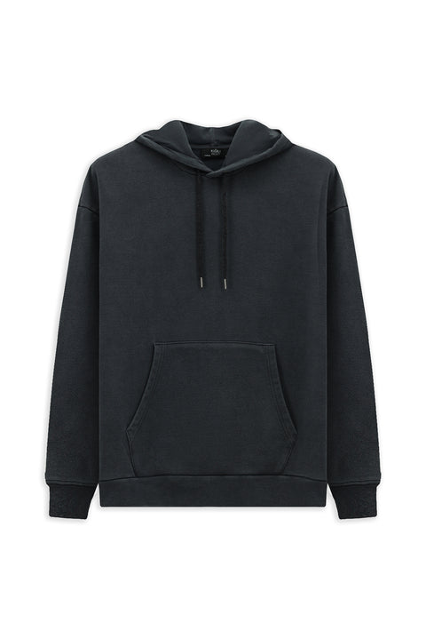 Orta Antrasit Kapüşonlu Oversize Ekstra Rahat Kesim Pamuk Sweatshirt