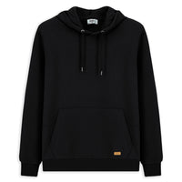 Siyah Kapüşonlu Regular Fit Desenli Cepli Pamuklu Basic Sweatshirt