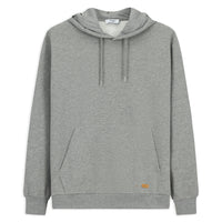 Orta Gri Melanj Kapüşonlu Regular Fit Desenli Cepli Pamuklu Basic Sweatshirt