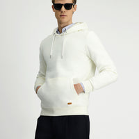 Ekru Kapüşonlu Regular Fit Desenli Cepli Pamuklu Sweatshirt