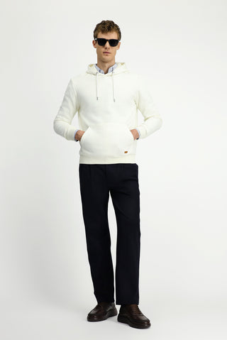  Ekru Kapüşonlu Regular Fit Desenli Pamuklu Sweatshirt