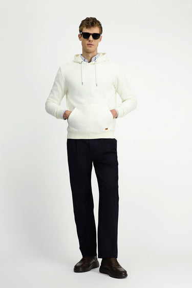  Ekru Kapüşonlu Regular Fit Desenli Pamuklu Sweatshirt