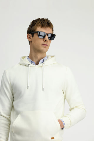  Ekru Kapüşonlu Regular Fit Desenli Pamuklu Sweatshirt