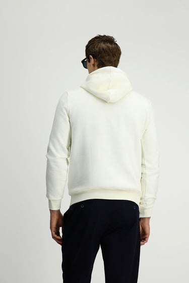 Ekru Kapüşonlu Regular Fit Desenli Cepli Pamuklu Sweatshirt