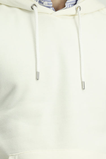 Ekru Kapüşonlu Regular Fit Desenli Cepli Pamuklu Sweatshirt