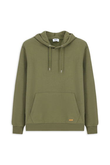  Orta Haki Kapüşonlu Regular Fit Desenli Cepli Pamuklu Basic Sweatshirt