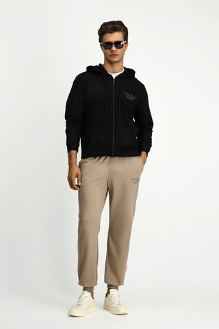  Siyah Kapüşonlu Regular Fit Fermuarlı Baskılı Pamuklu Sweatshirt