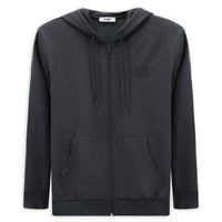 Koyu Füme Kapüşonlu Regular Fit Fermuarlı Baskılı Pamuklu Sweatshirt
