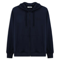 İndigo Kapüşonlu Regular Fit Fermuarlı Baskılı Pamuklu Sweatshirt