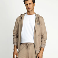 Orta Vizon Kapüşonlu Regular Fit Fermuarlı Baskılı Pamuklu Sweatshirt