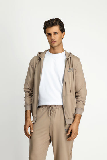  Orta Vizon Kapüşonlu Regular Fit Fermuarlı Baskılı Pamuklu Sweatshirt
