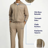 Orta Vizon Kapüşonlu Regular Fit Fermuarlı Baskılı Pamuklu Sweatshirt