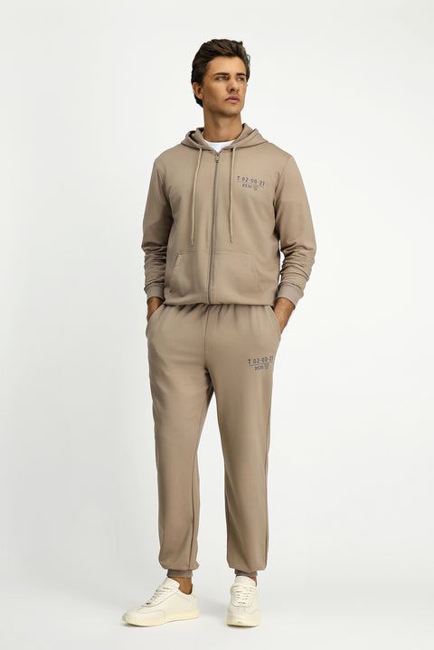 Orta Vizon Kapüşonlu Regular Fit Fermuarlı Baskılı Pamuklu Sweatshirt