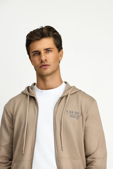  Orta Vizon Kapüşonlu Regular Fit Fermuarlı Baskılı Pamuklu Sweatshirt