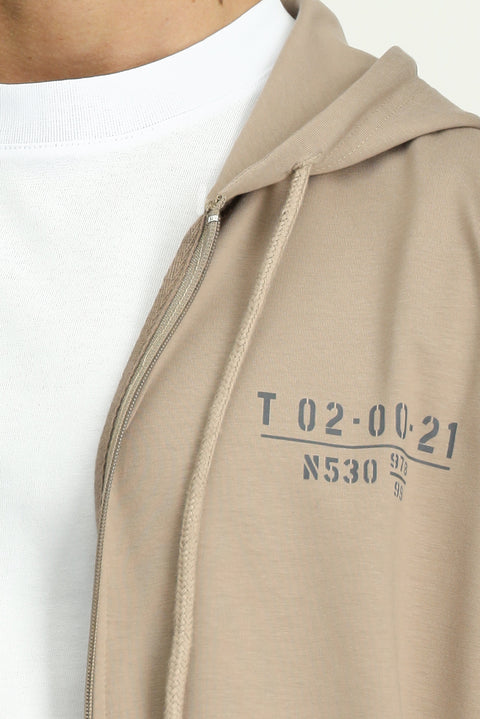 Orta Vizon Kapüşonlu Regular Fit Fermuarlı Baskılı Pamuklu Sweatshirt