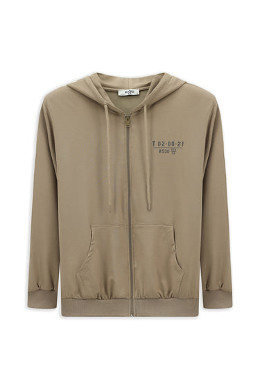  Orta Vizon Kapüşonlu Regular Fit Fermuarlı Baskılı Pamuklu Sweatshirt