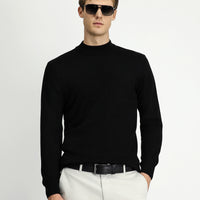 Siyah Yarım Balıkçı Yaka Regular Fit Pamuklu Örme Triko Kazak