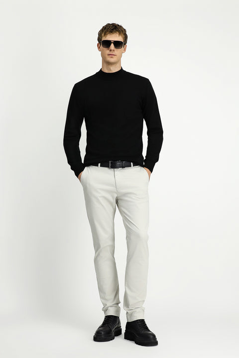 Siyah Yarım Balıkçı Yaka Regular Fit Pamuklu Örme Triko Kazak