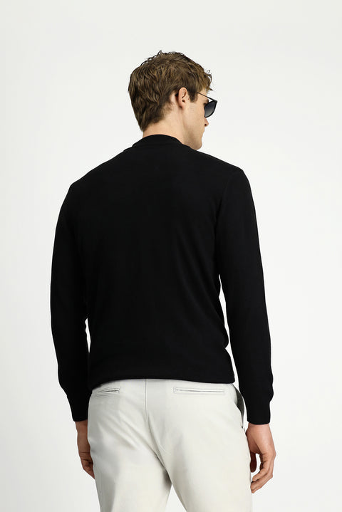 Siyah Yarım Balıkçı Yaka Regular Fit Pamuklu Örme Triko Kazak