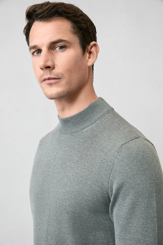  Orta Gri Yar?m Bal?kç? Yaka Regular Fit Pamuklu Örme Triko Kazak-Ki??l?