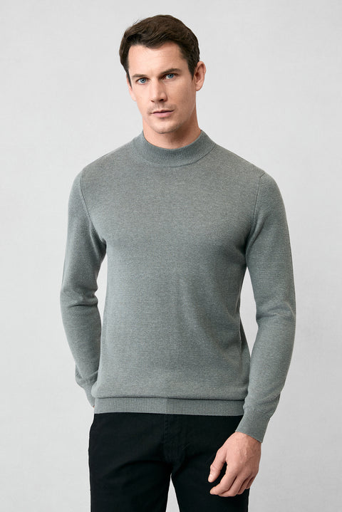 Orta Gri Yarım Balıkçı Yaka Regular Fit Pamuklu Örme Triko Kazak