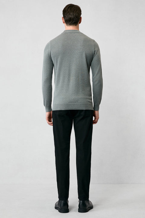 Orta Gri Yarım Balıkçı Yaka Regular Fit Pamuklu Örme Triko Kazak