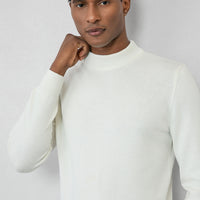 Ekru Yarım Balıkçı Yaka Regular Fit Pamuklu Örme Triko Kazak