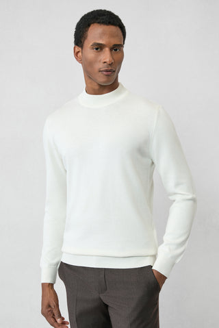  Ekru Yarım Balıkçı Yaka Regular Fit Pamuklu Örme Triko Kazak