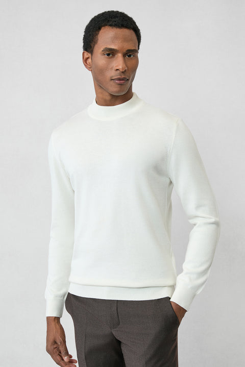 Ekru Yarım Balıkçı Yaka Regular Fit Pamuklu Örme Triko Kazak