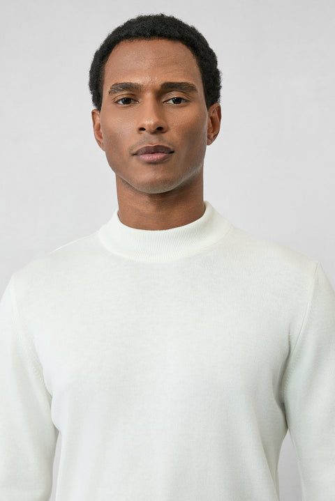 Ekru Yarım Balıkçı Yaka Regular Fit Pamuklu Örme Triko Kazak