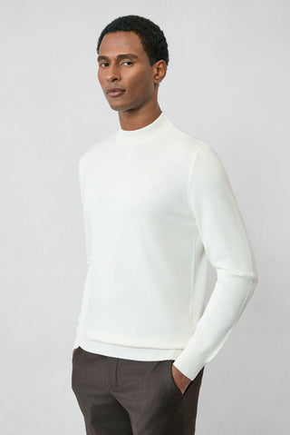  Ekru Yarım Balıkçı Yaka Regular Fit Pamuklu Örme Triko Kazak