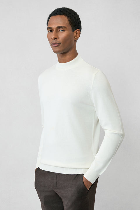 Ekru Yarım Balıkçı Yaka Regular Fit Pamuklu Örme Triko Kazak