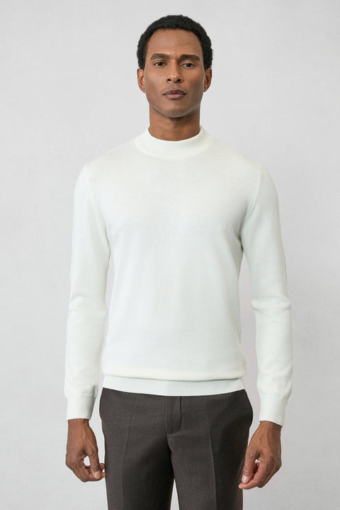 Ekru Yarım Balıkçı Yaka Regular Fit Pamuklu Örme Triko Kazak