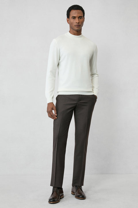 Ekru Yarım Balıkçı Yaka Regular Fit Pamuklu Örme Triko Kazak