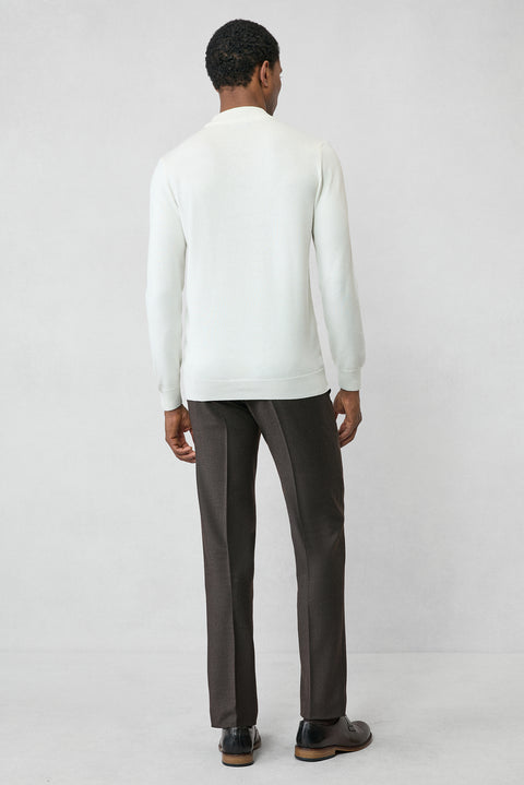 Ekru Yarım Balıkçı Yaka Regular Fit Pamuklu Örme Triko Kazak