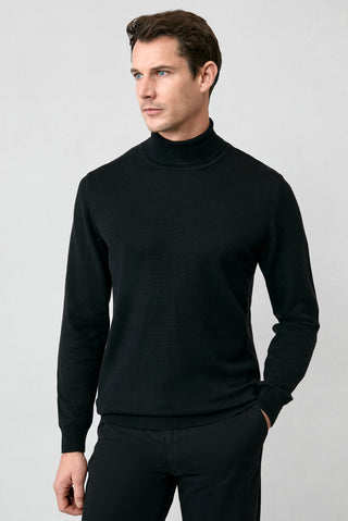  Siyah Balıkçı Yaka Regular Fit Pamuklu Örme Triko Kazak