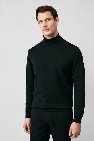  Siyah Balıkçı Yaka Regular Fit Pamuklu Örme Triko Kazak