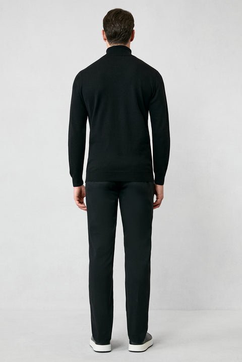 Siyah Balıkçı Yaka Regular Fit Pamuklu Örme Triko Kazak