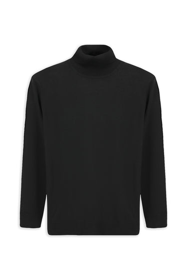  Siyah Balıkçı Yaka Regular Fit Pamuklu Örme Triko Kazak