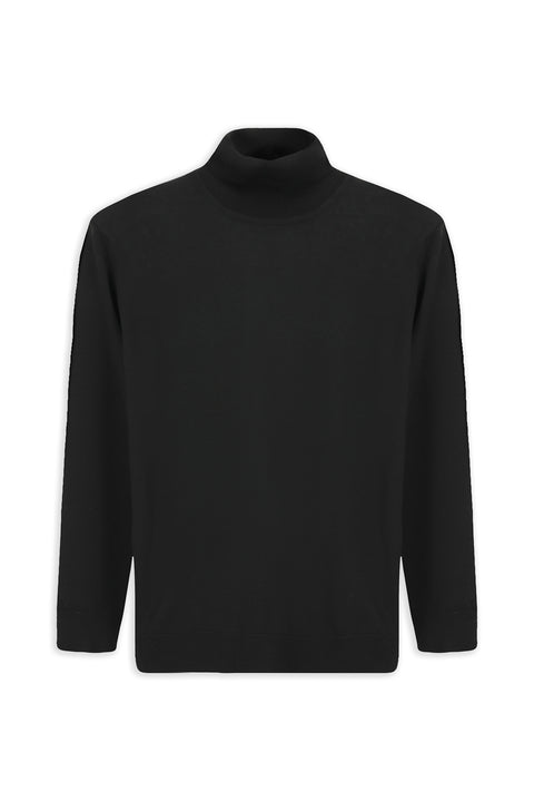 Siyah Balıkçı Yaka Regular Fit Pamuklu Örme Triko Kazak