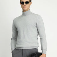 Açık Gri Balıkçı Yaka Regular Fit Pamuklu Örme Triko Kazak