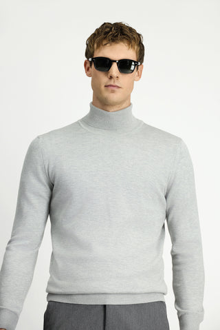  Açık Gri Balıkçı Yaka Regular Fit Pamuklu Örme Triko Kazak